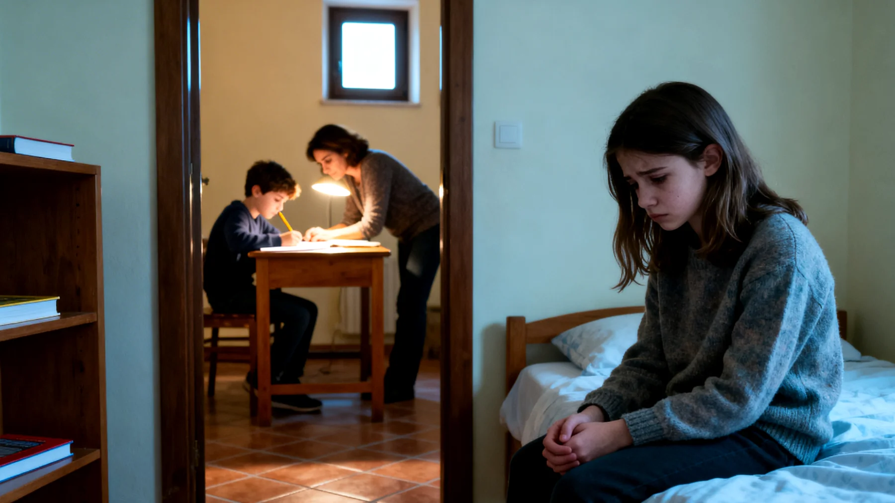 Una mamma fatica a gestire la gelosia della figlia adolescente nei confronti del fratello minore, che riceve più attenzioni per difficoltà scolastiche. L'adolescente si sente trascurata, manifesta rabbia e distacco emotivo, creando tensioni familiari costanti."